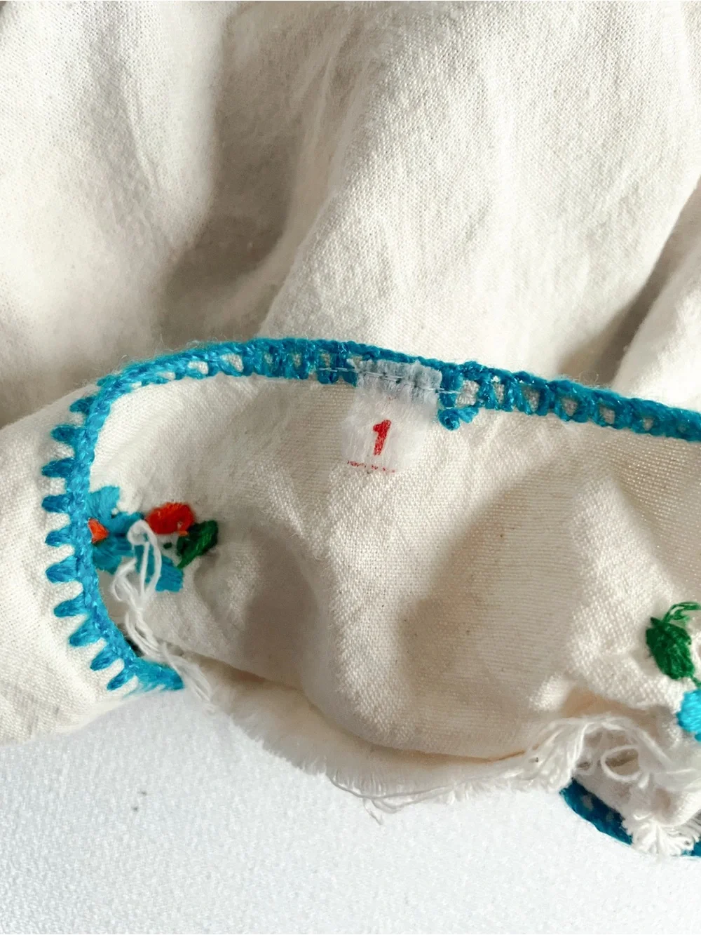 VINTAGE Dress Skirt Mexican Hand Embroidered Folk Art Cotton Top Handmade